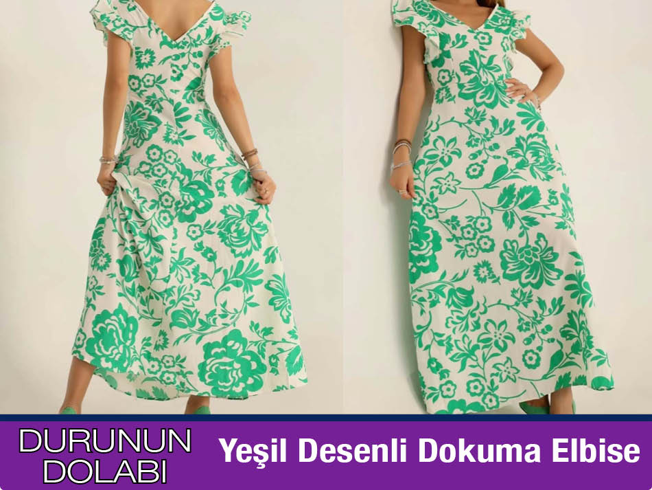 Yeşil Desenli Dokuma Elbise Durunun Dolabı